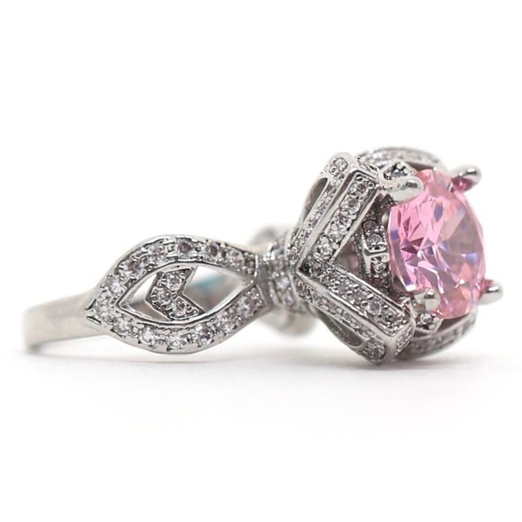 SterlIng Silver Queens Crown Pink Topaz Ring - Picture 4 of 6